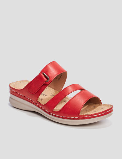 Mules compensées pied large rouge femme