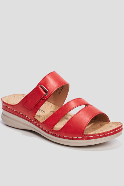 Mules compensées pied large rouge femme