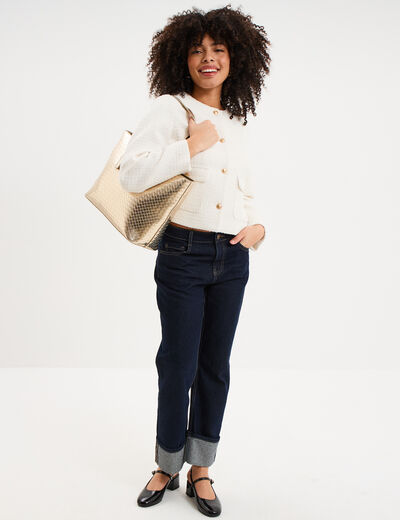 Veste effet tweed boutonn&eacute;e blanc femme