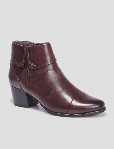 Bottines à talons en cuir pied large bordeaux femme