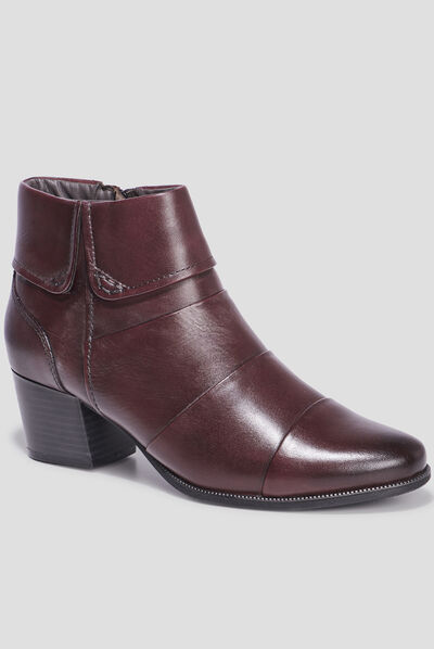 Bottines à talons en cuir pied large bordeaux femme