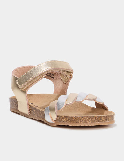 Sandales en cuir brides tressées jaune or fille