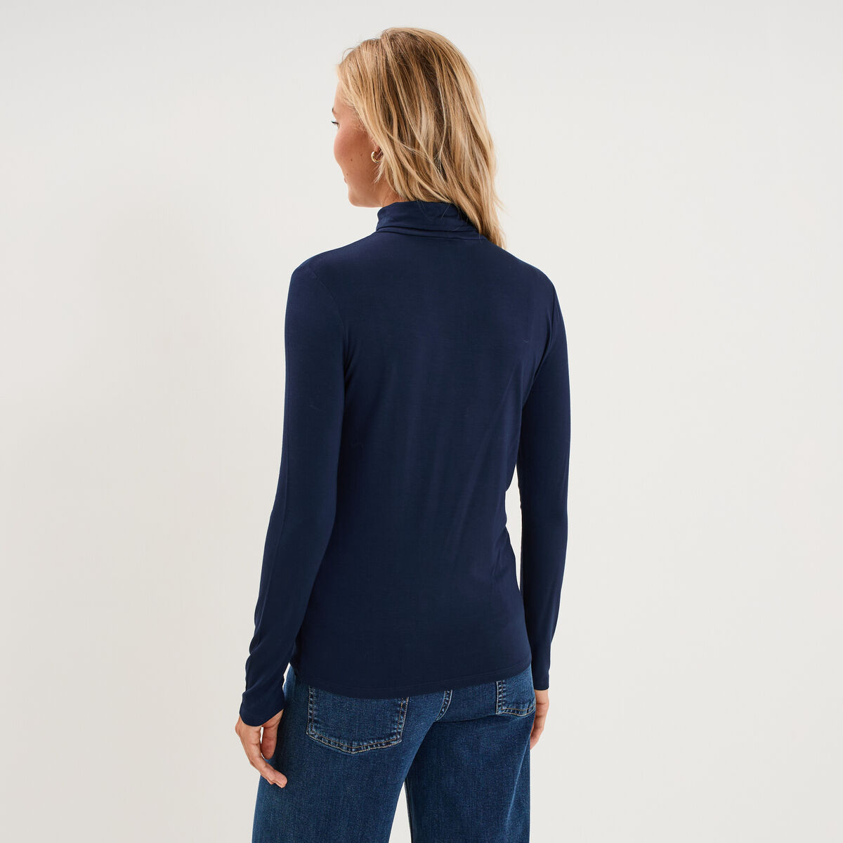 T-shirt manches longues col roul&eacute; bleu marine femme