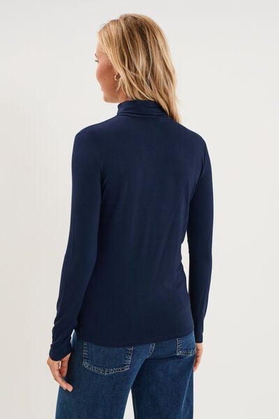 T-shirt manches longues col roul&eacute; bleu marine femme