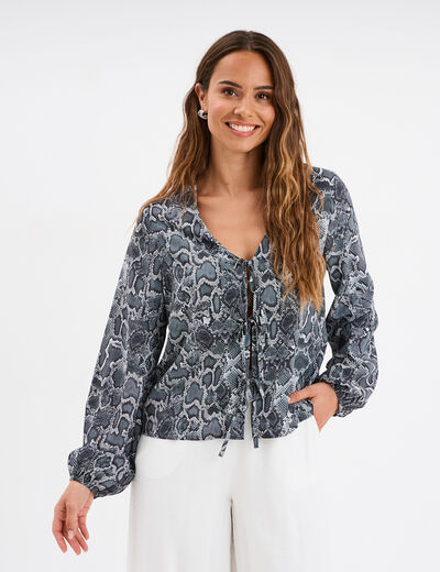 Blouse avec noeuds gris femme