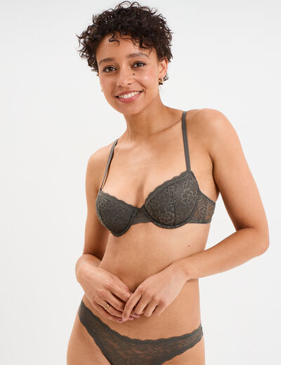 Soutien-gorge corbeille paddé dentelle vert kaki femme