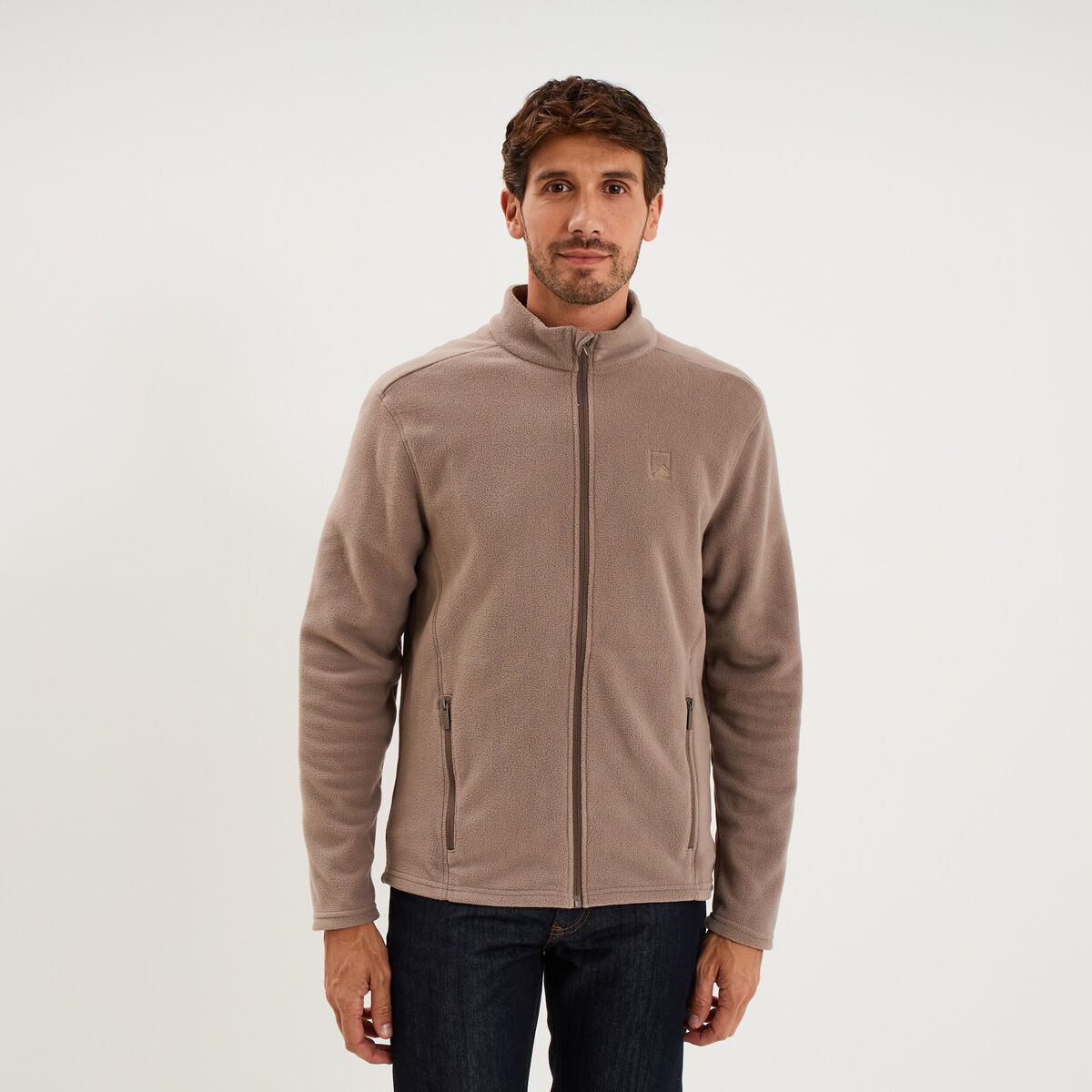 Gilet polaire zipp&eacute; manches longues gris homme