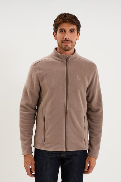 Gilet polaire zipp&eacute; manches longues gris homme