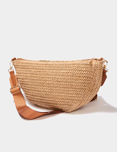 Sac demi-lune effet tressé sable femme