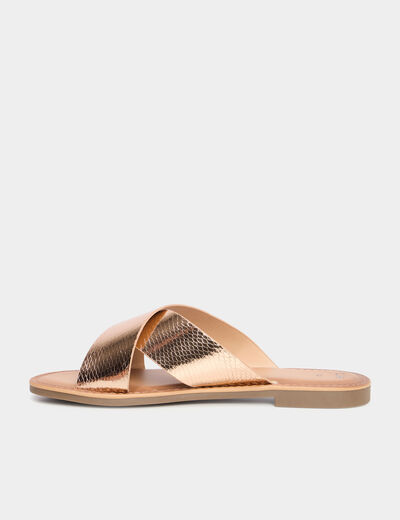 Mules brides larges crois&eacute;es rose champagne femme