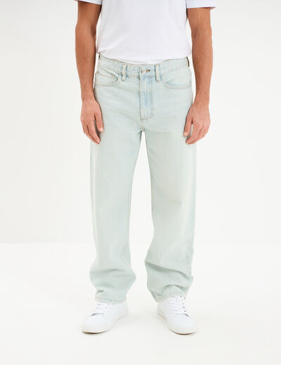 Jean relaxed 5 poches coton denim bleach homme