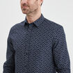 Chemise droite imprim&eacute;e manches longues bleu marine homme
