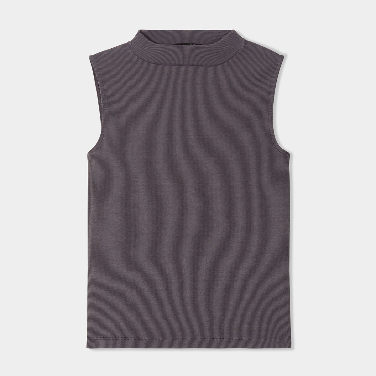 T-shirt côtelé col montant sans manches bleu gris femme