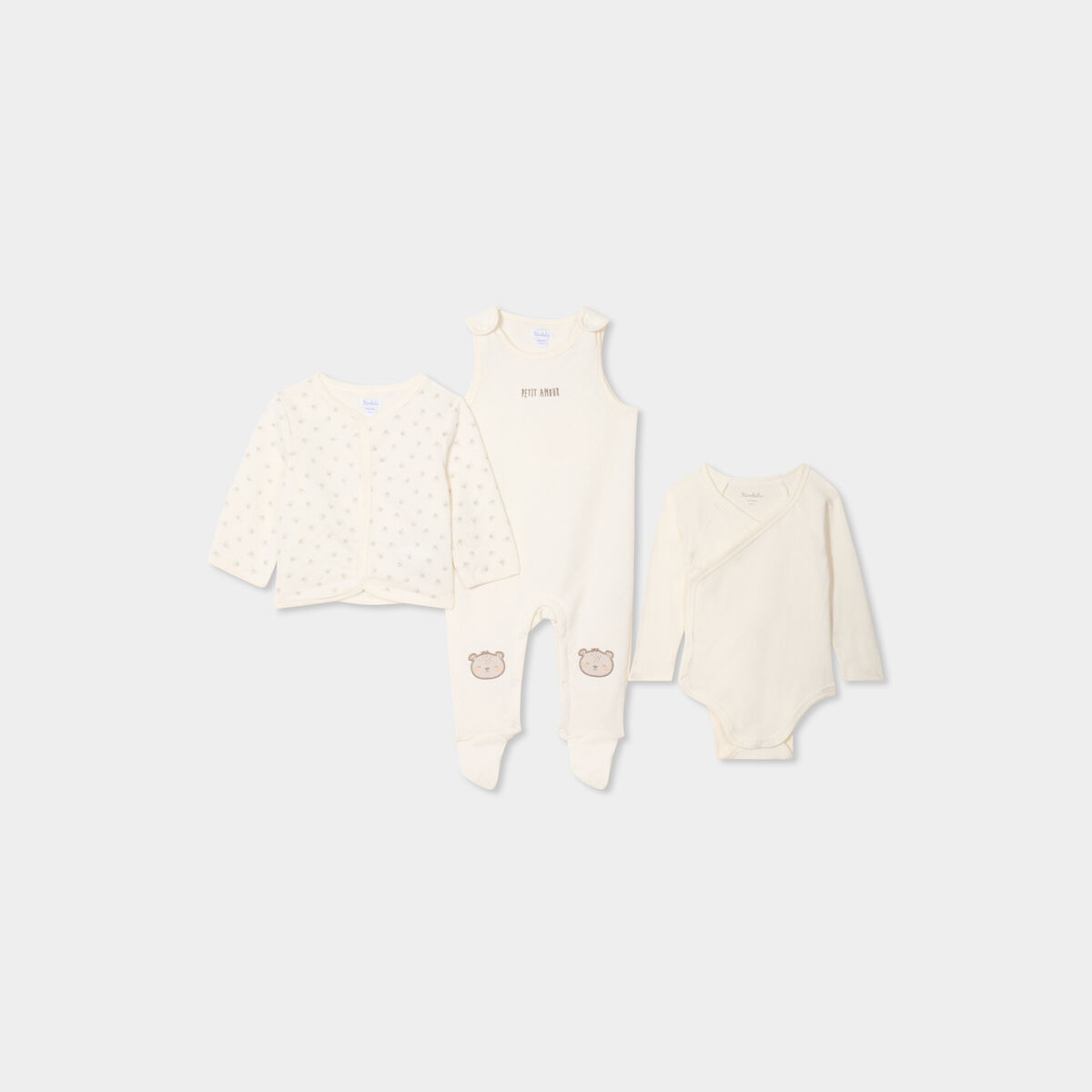 Ensemble 3 pi&egrave;ces dors-bien body gilet creme b&eacute;b&eacute;