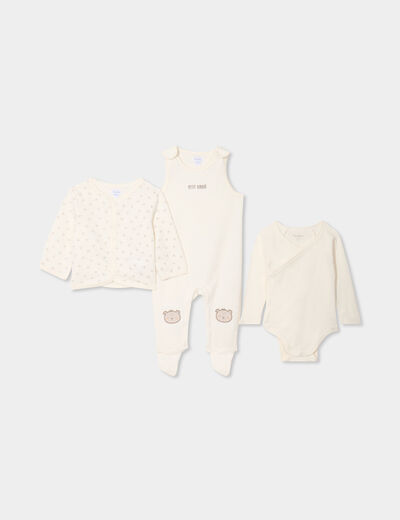 Ensemble 3 pi&egrave;ces dors-bien body gilet creme b&eacute;b&eacute;
