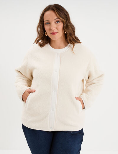 Veste effet polaire boutonn&eacute;e ecru femme grande taille