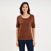 Pull manches courtes col rond marron fonc&eacute; femme