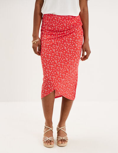Jupe longue portefeuille stretch rouge coquelicot femme