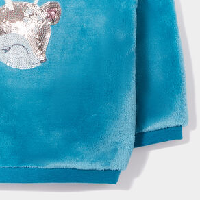 sweat velours boutonne a sequins vert turquoise bebef Sweat velours boutonné à sequins vert turquoise bébé fille
