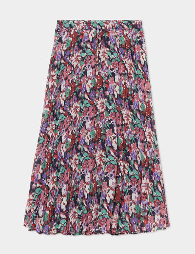 Jupe midi plissée patineuse multicolore femme