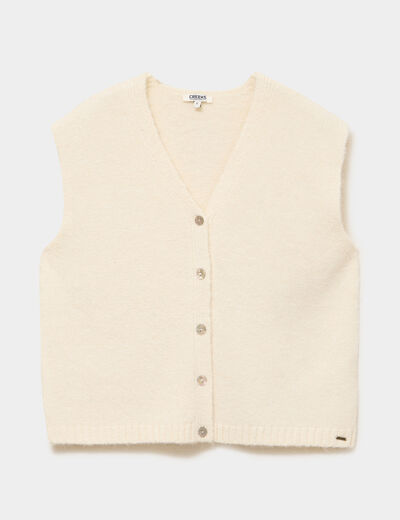 Gilet sans manches col en V blanc femme
