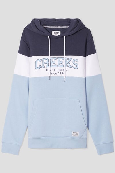 Sweat &agrave; capuche hoodie molleton Creeks bleu ciel homme