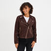 Veste courte esprit biker effet suédine marron foncé femme