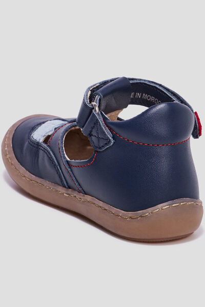 Salomés à scratchs en cuir bleu bébé garçon