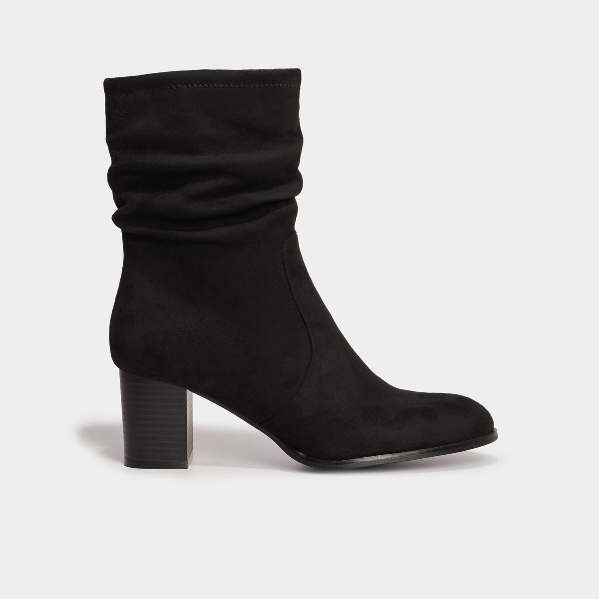 Bottines pliss&eacute;es aspect daim &agrave; talons noir femme
