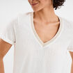 T-shirt col en V manches courtes blanc femme