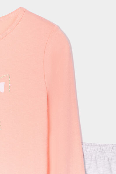 Ensemble pyjama pantalon resserré chat orange corail fille