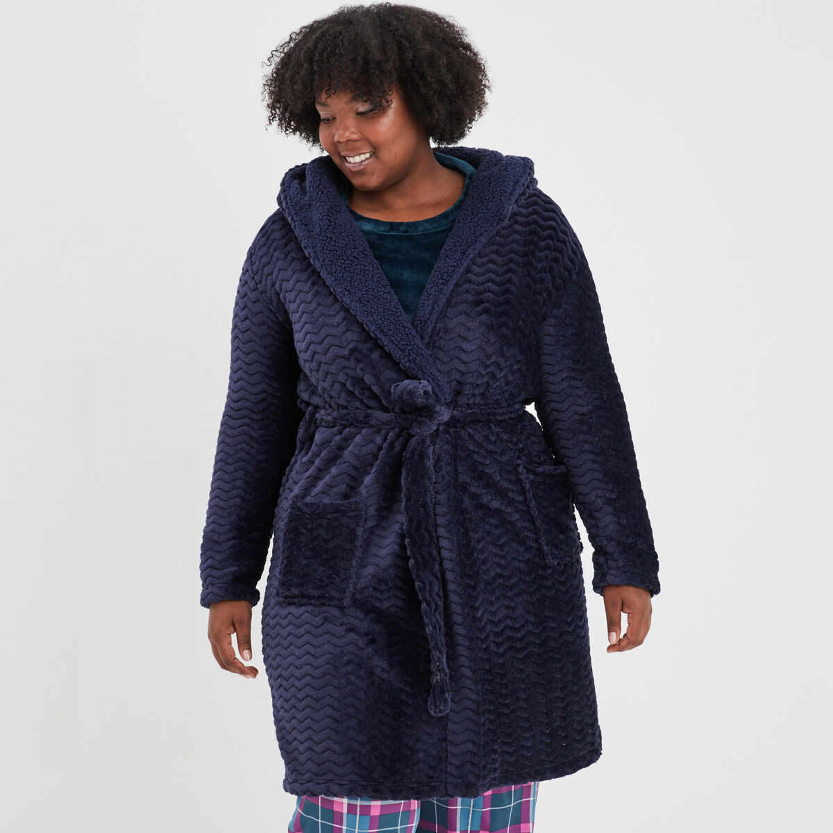 Peignoir velours fils métallisés bleu marine femme grande taille