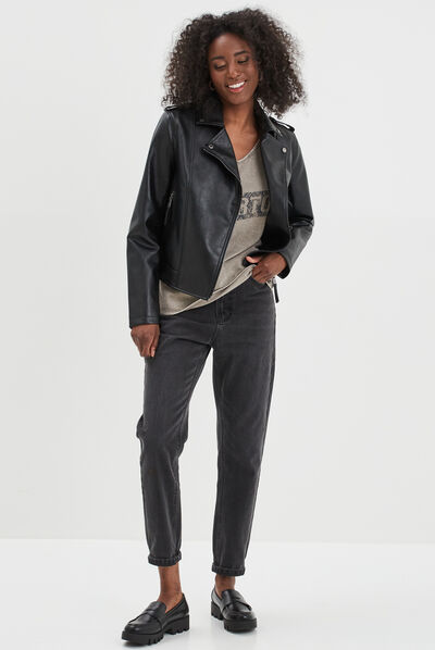 Veste biker simili cuir ajustée Liberto noir femme
