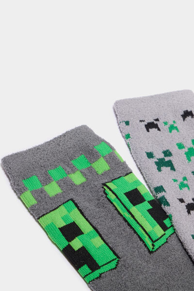 Lot 2 paires chaussettes Minecraft vert gar&ccedil;on