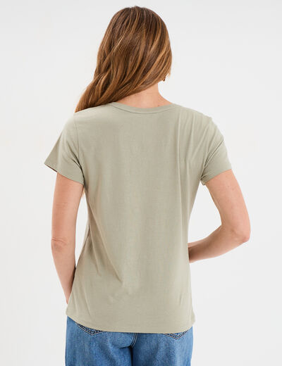 T-shirt ajusté col rond coton Creeks vert kaki femme