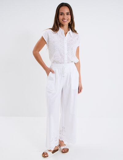 Chemise broderie anglaise sans manches blanc femme