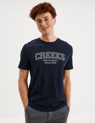 T-shirt col rond manches courtes coton bleu marine homme