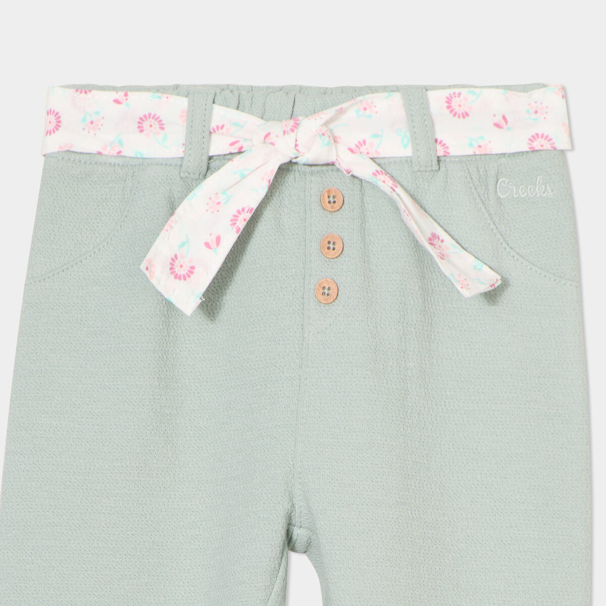 Pantalon cigarette en maille &agrave; ceinture vert pastel b&eacute;b&eacute; fille