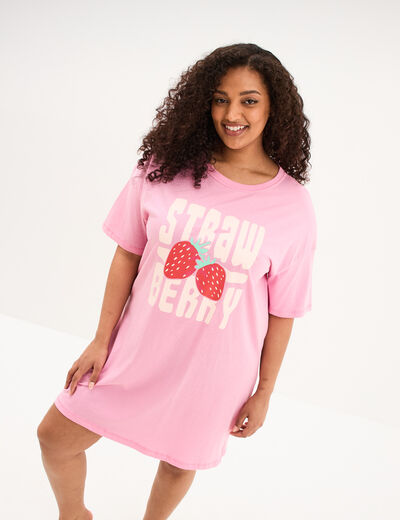 Chemise de nuit courte coton rose femme grande taille