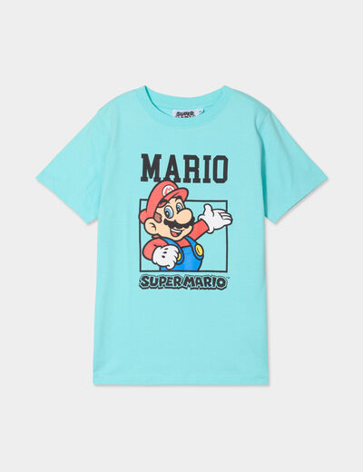 T-shirt manches courtes coton Mario bleu turquoise garçon