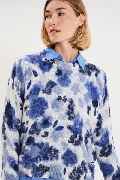 Pull col rond manches longues relax bleu clair femme
