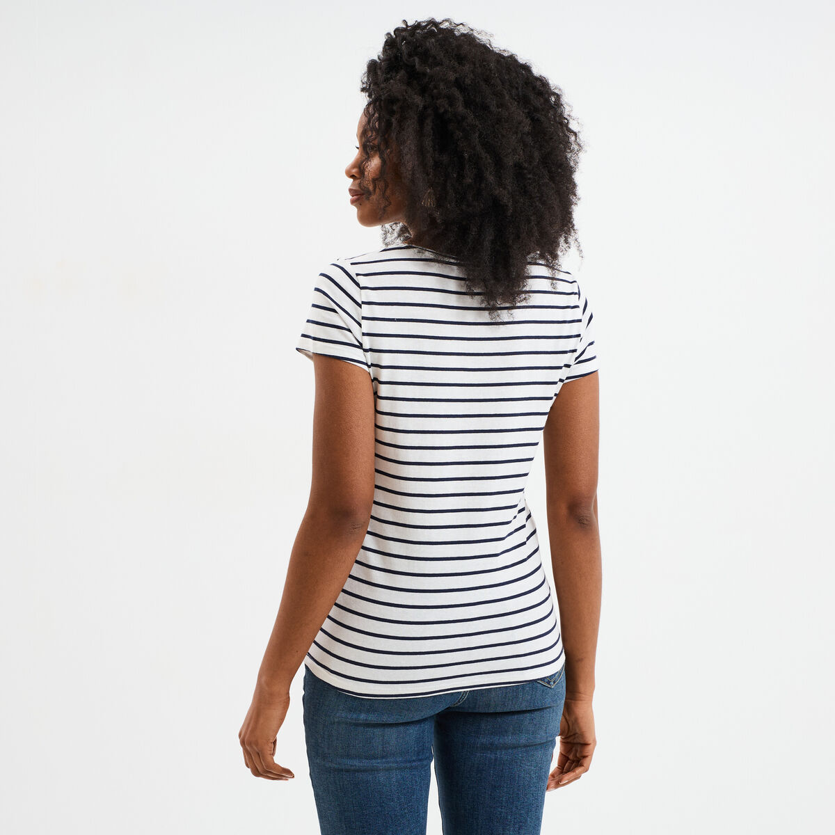 T-shirt ray&eacute; manches courtes ecru femme