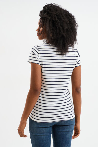 T-shirt ray&eacute; manches courtes ecru femme