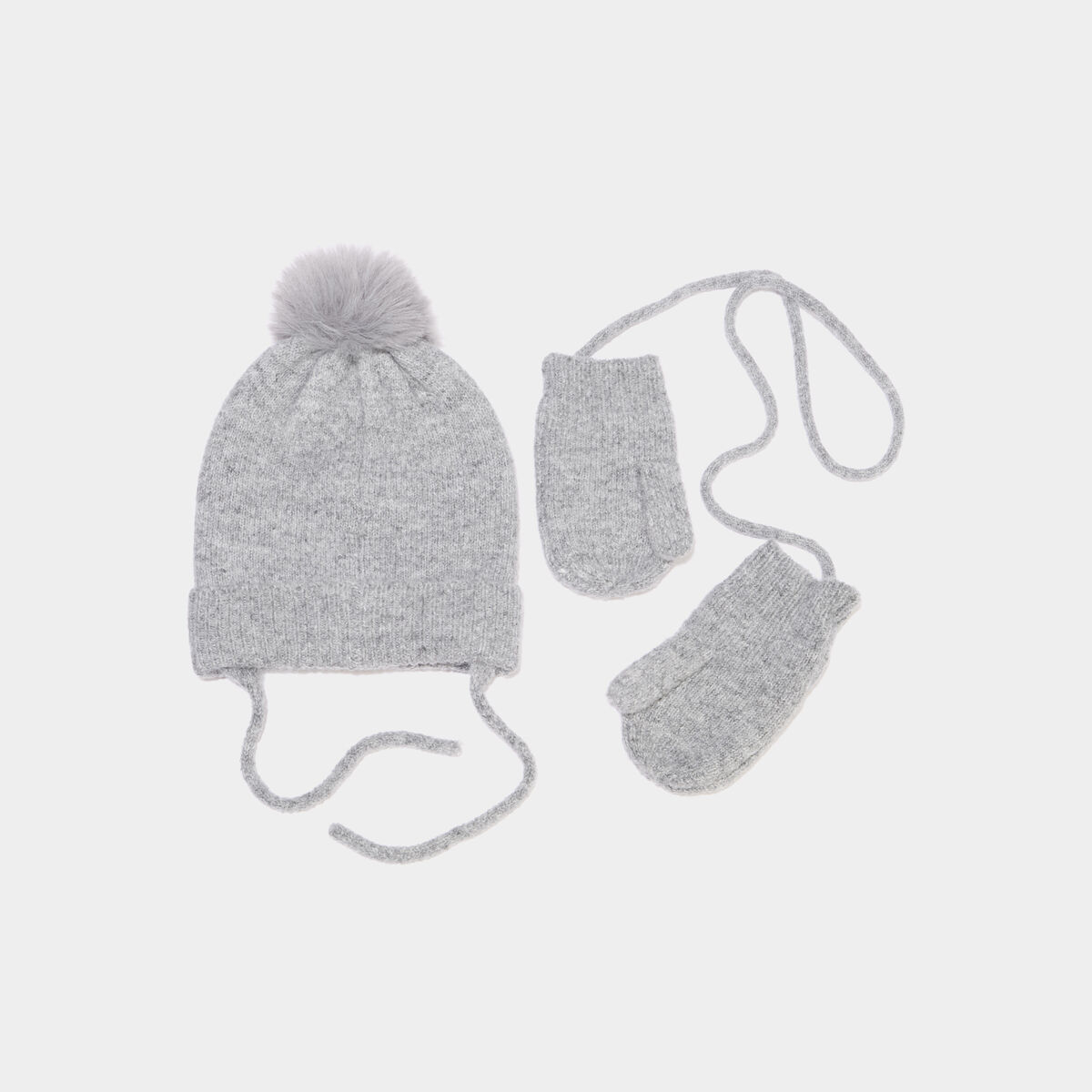 Ensemble bonnet et moufles gris b&eacute;b&eacute;