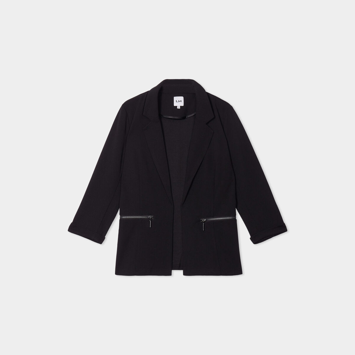 Veste blazer cintr&eacute; manches 3/4 noir femme