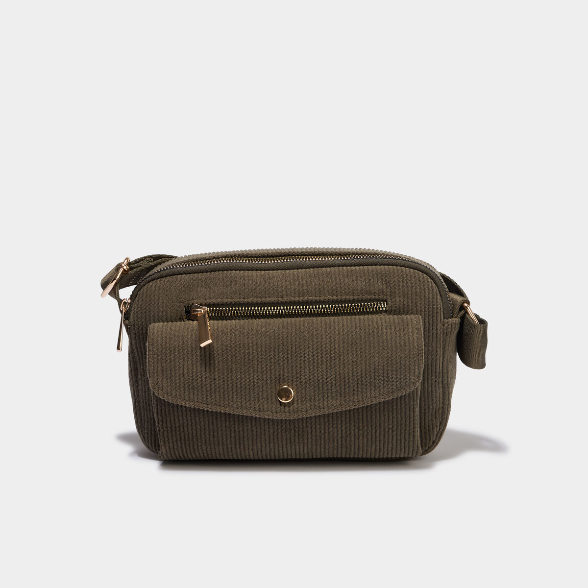 Sac rectangulaire effet velours c&ocirc;tel&eacute; vert kaki femme