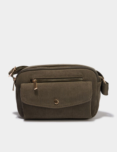 Sac rectangulaire effet velours c&ocirc;tel&eacute; vert kaki femme
