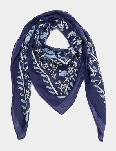 Foulard carr&eacute; coton bleu marine femme