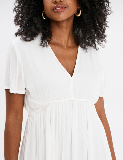 Robe midi fluide manches courtes blanc femme