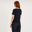 Pull col rond textur&eacute; manches courtes bleu fonc&eacute; femme